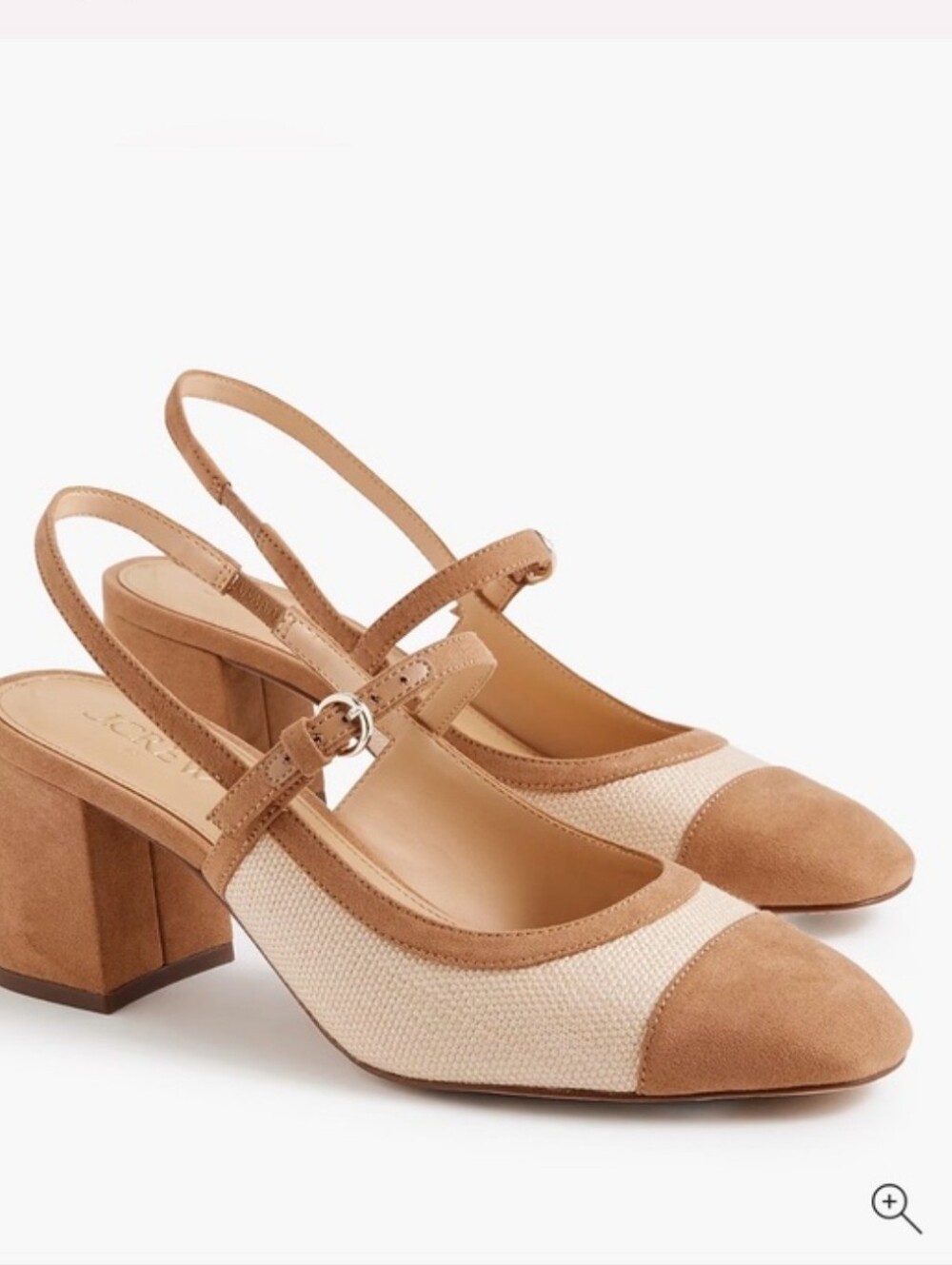 J. Crew Woven 2 Two Tone Tan Cream Block Heel Slingbacks Sz 6